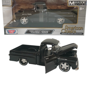 1958 CHEVY APACHE FLEETSIDE BLACK / WHEELS  1:24 DIECAST BY MOTORMAX